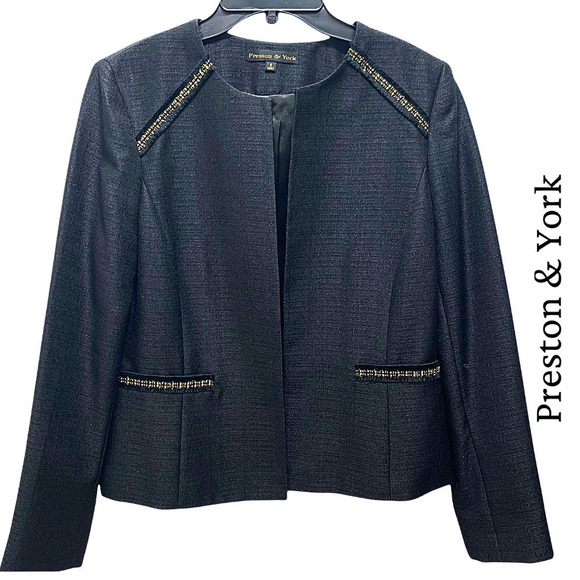Preston & York NWT Lacey Sparkle Black Gold Long Sleeve Blazer, 8 - Picture 1 of 9